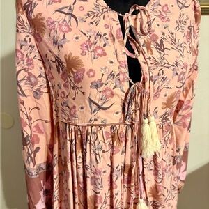 Floral Pink Dress with Tassel Tie